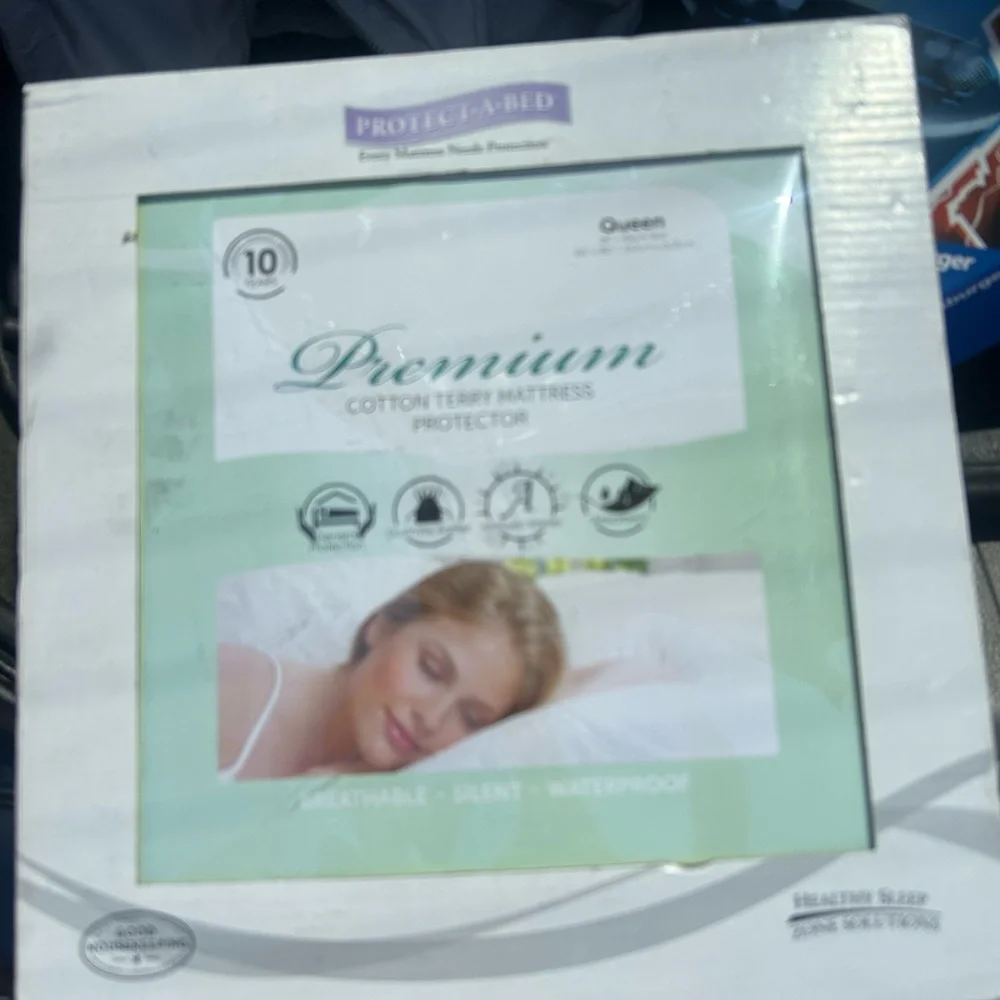 Premium Cotton Terry Mattress Protector - White